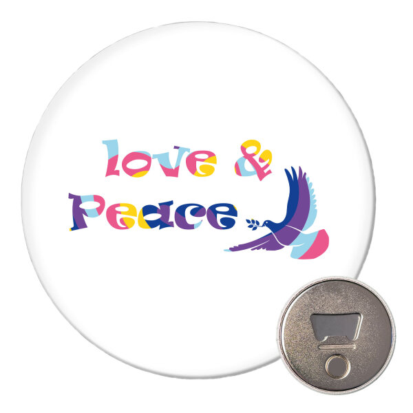 Magnet Love & Peace  59mm Kühlschrankmagnet Flaschenöffner