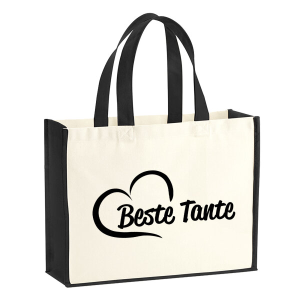 Jutetasche Beste Tante Herz 21 Liter Black