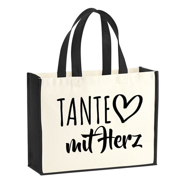 Jutetasche Tante mit Herz 21 Liter Black