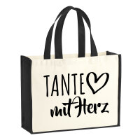 Jutetasche Tante mit Herz 21 Liter Black