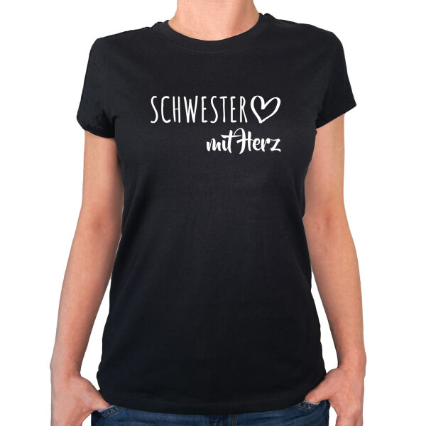 Damen T-Shirt Schwester mit Herz Größe XS-XXL
