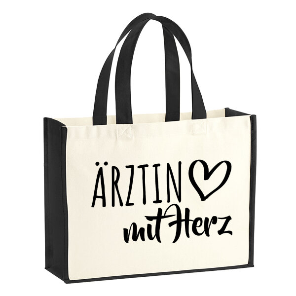 Jutetasche Ärztin mit Herz 21 Liter Black