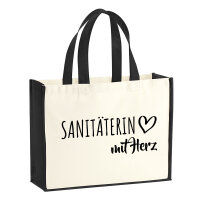 Jutetasche Sanitäterin mit Herz 21 Liter Black