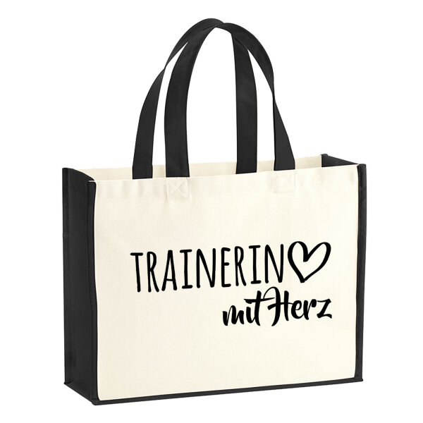Jutetasche Trainerin mit Herz 21 Liter Black