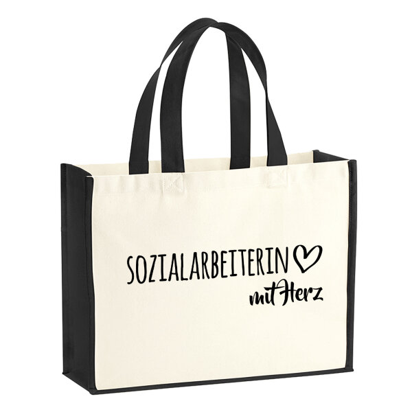 Jutetasche Sozialarbeiterin mit Herz 21 Liter Black