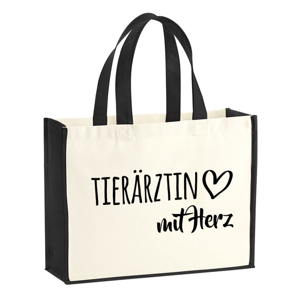 Jutetasche Tierärztin mit Herz 21 Liter Black