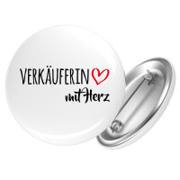 Button Verkäuferin mit Herz