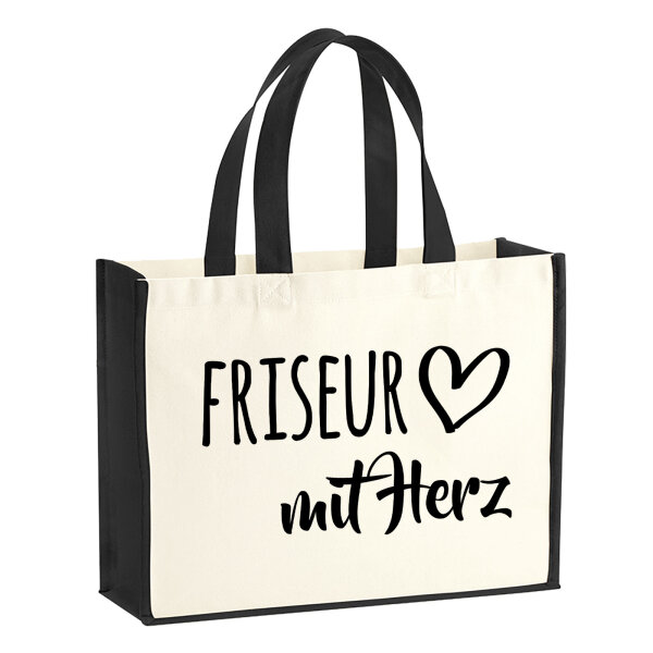 Jutetasche Friseur mit Herz 21 Liter Black