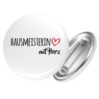Button Hausmeisterin mit Herz