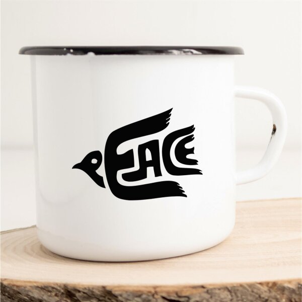 Emaille Tasse Peace Friedenstaube Vintage 300ml