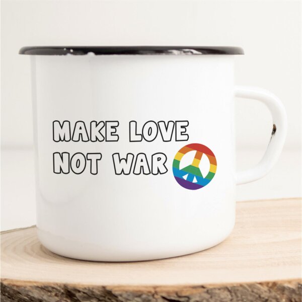 Emaille Tasse Make Love not War Vintage 300ml