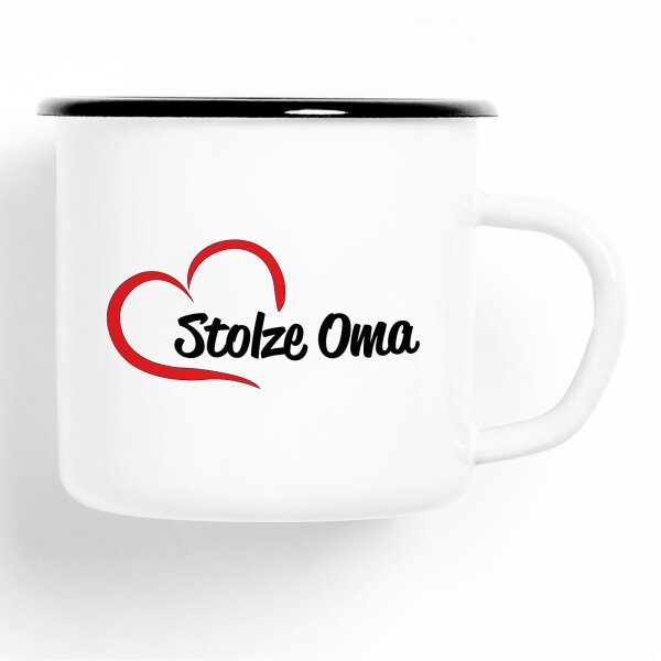 Emaille Tasse Stolze Oma Vintage 300ml