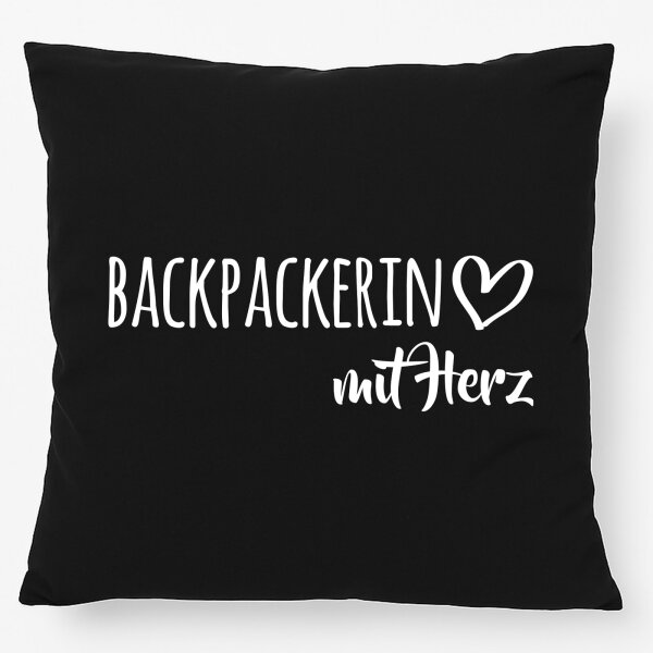 Kissen Backpackerin mit Herz 40x40cm