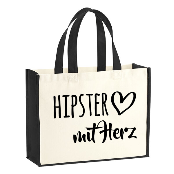 Jutetasche Hipster mit Herz 21 Liter Black