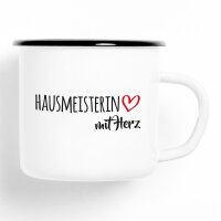 Emaille Tasse Hausmeisterin Vintage 300ml