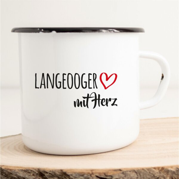 Emaille Tasse Langeooger mit Herz Vintage 300ml