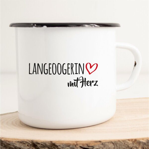 Emaille Tasse Langeoogerin mit Herz Vintage 300ml
