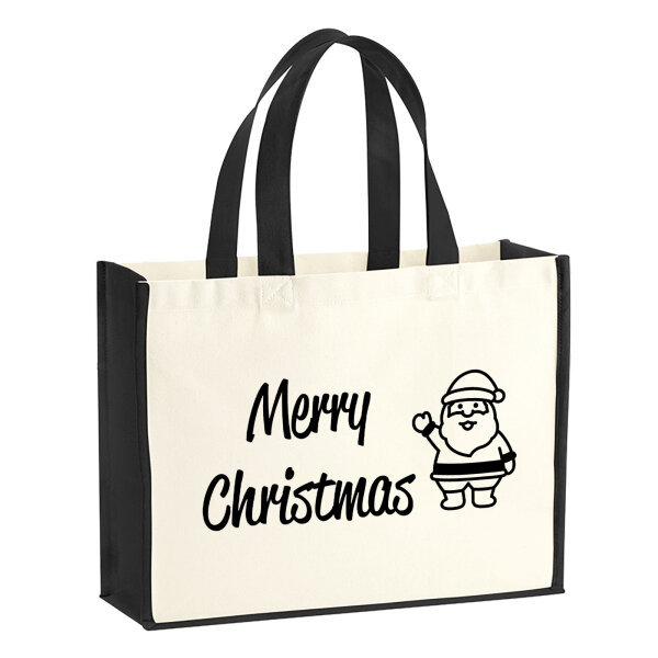 Jutetasche Merry Christmas Weihnachtsmann 21 Liter Black