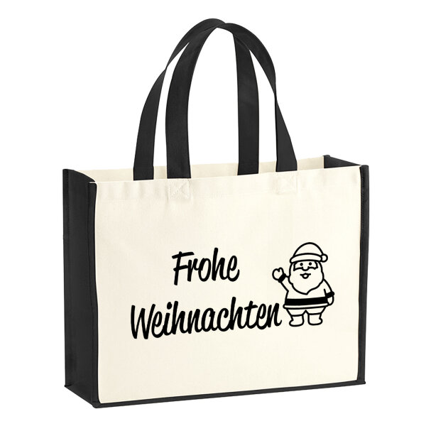 Jutetasche Frohe Weihnachten Weihnachtsmann 21 Liter Black