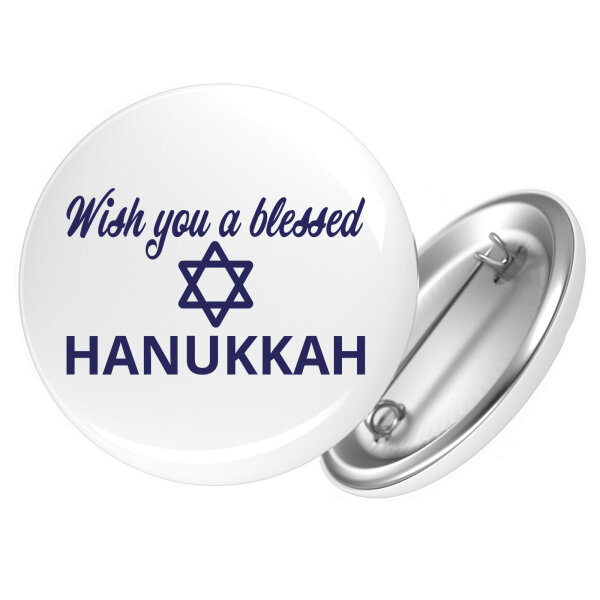 Button Wish blessed Hanukka Schriftzug