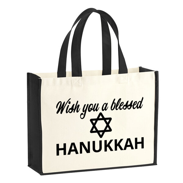 Jutetasche Wish blessed Hanukka Schriftzug 21 Liter Black