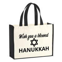 Jutetasche Wish blessed Hanukka Schriftzug 21 Liter Black