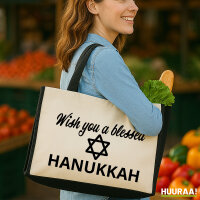 Jutetasche Wish blessed Hanukka Schriftzug 21 Liter Black