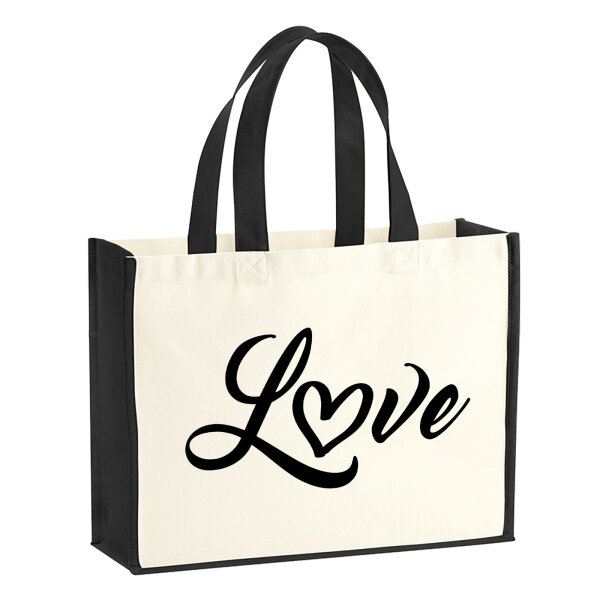 Jutetasche Love Herz Hearth 21 Liter Black