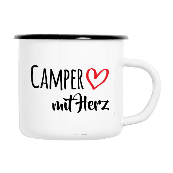Emaille Tasse Camper mit Herz in Weiß, 300 ml