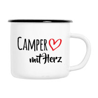 Emaille Tasse Camper mit Herz in Wei&szlig;, 300 ml