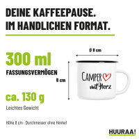 Emaille Tasse Camper mit Herz in Weiß, 300 ml
