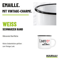 Emaille Tasse Camper mit Herz in Weiß, 300 ml