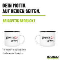 Emaille Tasse Camperin mit Herz in Weiß, 300 ml