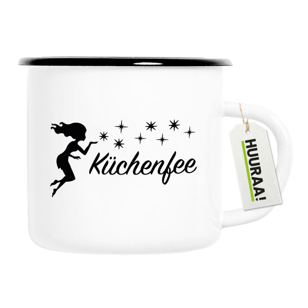 Emaille Tasse Küchenfee Sternenstaub 300ml Vintage Emaille Becher