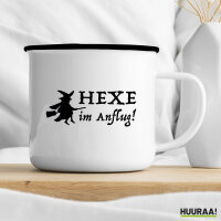 Emaille Tasse Hexe im Anflug 300ml Vintage Emaille Becher