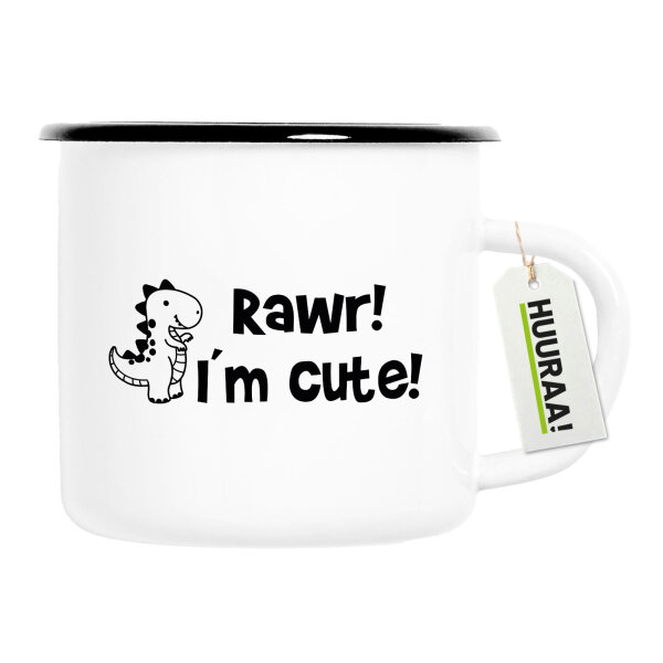 Emaille Tasse T-Rex I`m cute 300ml Vintage Emaille Becher