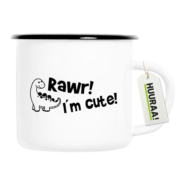 Emaille Tasse Brachiosaurus I`m cute 300ml Vintage Emaille Becher