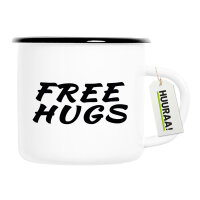 Emaille Tasse Free Hugs Schriftzug 300ml Vintage Emaille Becher