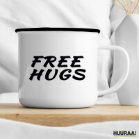 Emaille Tasse Free Hugs Schriftzug 300ml Vintage Emaille Becher
