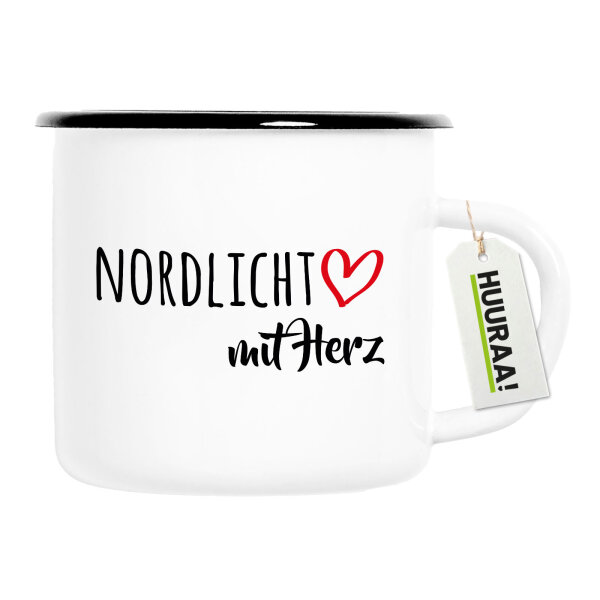 Emaille Tasse Nordlicht mit Herz 300ml Vintage Emaille Becher