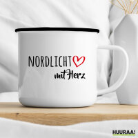 Emaille Tasse Nordlicht mit Herz 300ml Vintage Emaille Becher