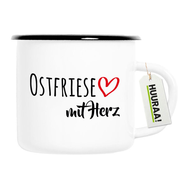 Emaille Tasse Ostfriese mit Herz 300ml Vintage Emaille Becher