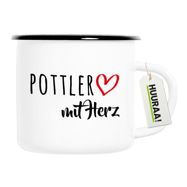 Emaille Tasse Pottler mit Herz 300ml Vintage Emaille Becher