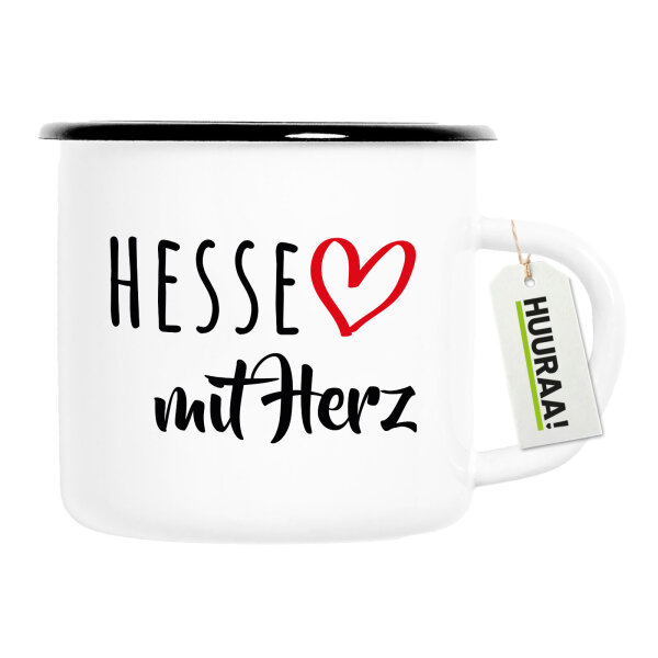 Emaille Tasse Hesse mit Herz 300ml Vintage Emaille Becher