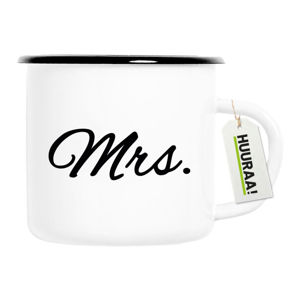 Emaille Tasse Mrs. Schriftzug 300ml Vintage Emaille Becher