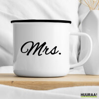 Emaille Tasse Mrs. Schriftzug 300ml Vintage Emaille Becher