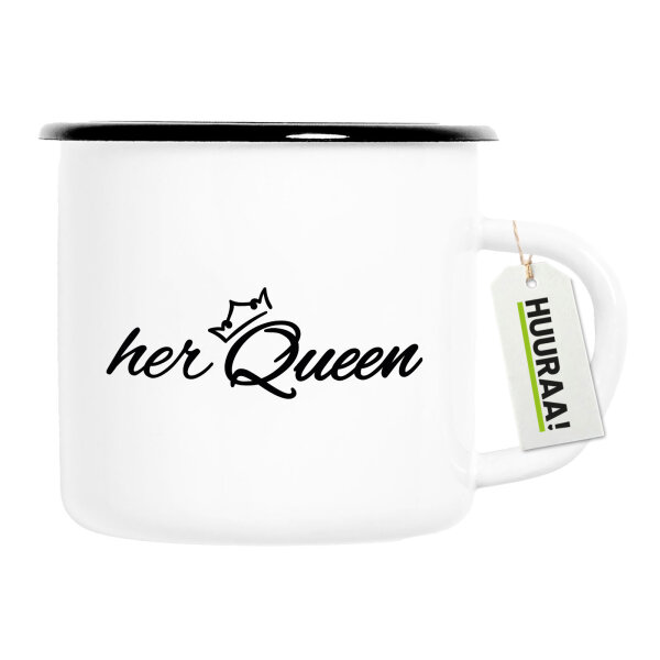 Emaille Tasse her Queen Krone 300ml Vintage Emaille Becher