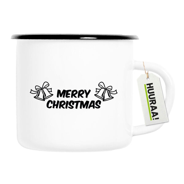 Emaille Tasse Merry Christmas Glocken 300ml Vintage Emaille Becher