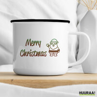 Emaille Tasse Merry Christmas Weihnachtsmann 300ml Vintage Emaille Becher