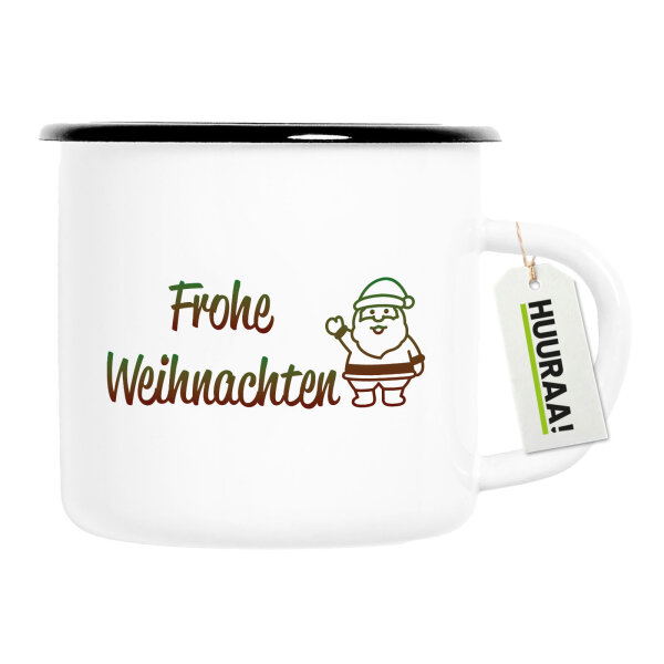 Emaille Tasse Frohe Weihnachten Weihnachtsmann 300ml Vintage Emaille Becher